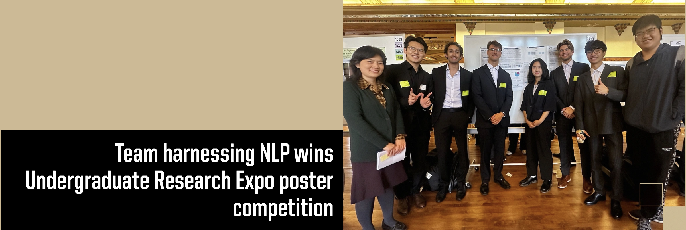NLP research team at Purdue Undergraduate Research Expo — 1st place winners